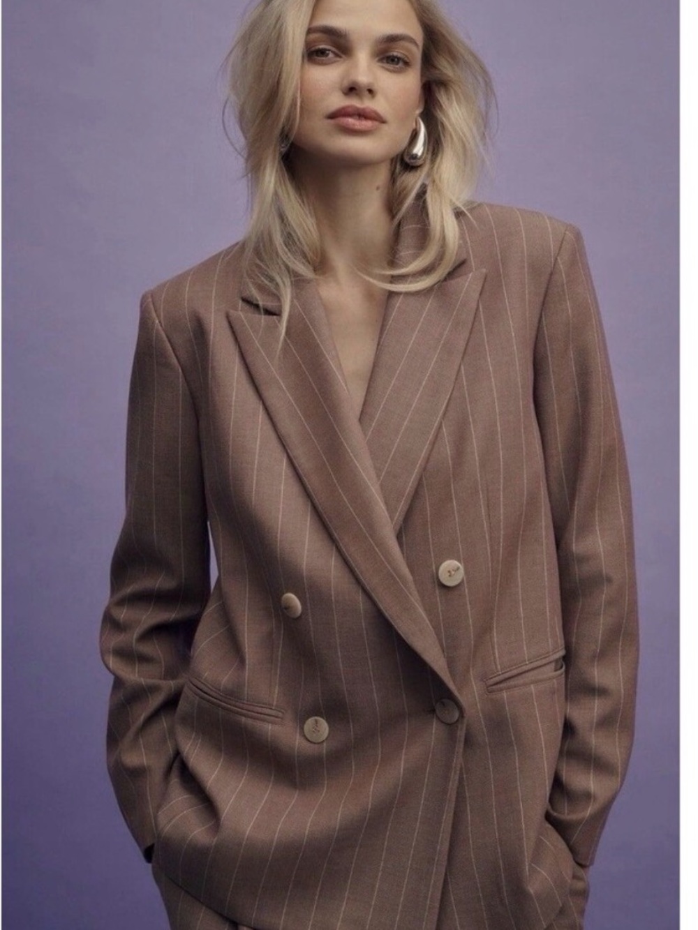 Anthropologie Maeve Rue Oversized Blazer Double-Breasted Brown Pinstripe NEW!
